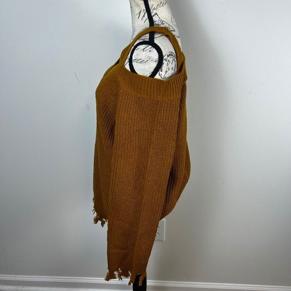 Full Circle Trends Mustard Yellow Distressed Cold Shoulder Sweater Womens 2X - Picture 4 of 10